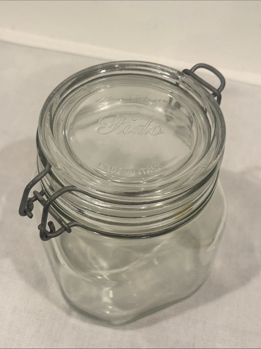 Fido Vintage Clear Glass Airtight Storage Jar with Clamp Lid 3/4 L Made in Italy